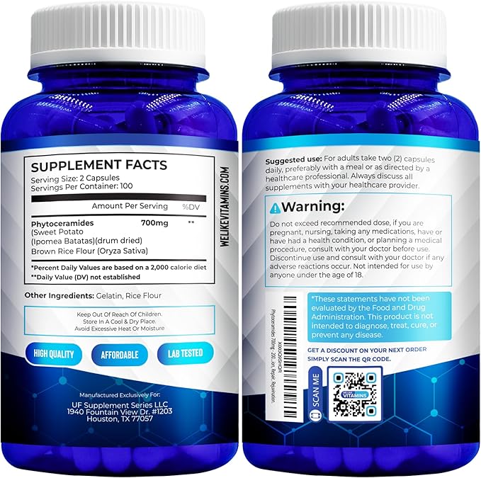 We Like Vitamins Phytoceramides 700mg - 200 Capsules All Natural Wheat Free and Plant Based - Phytoceramide Supplement - Skin Supplement for Women - Ceramides for Skin Hydration Repair Rejuvenation