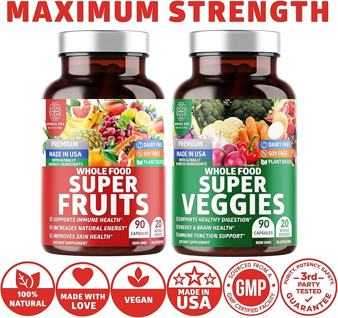 N1N Premium Super Fruits &amp Veggies Supplement 180 Caps Whole Food &amp Natural Superfood for Women Men &amp Kids - Packed with Aloe Vera Vitamins &amp Minerals