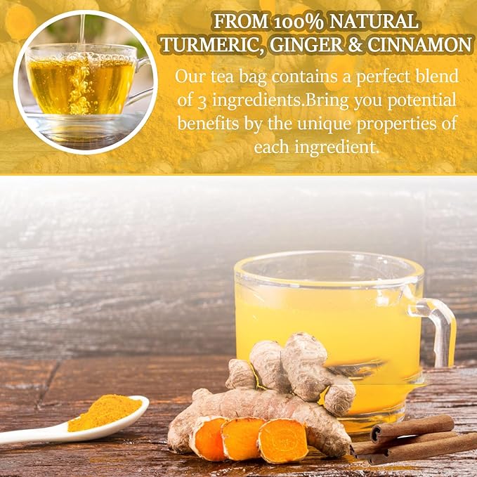 Premium Turmeric Ginger Cinnamon Tea Bags Organic Turmeric Curcumin Supplement for Joint Support100% Natural Rich in Antioxidants Hand-Made Blend No Sugar No Caffeine No Gluten Vegan. (150)