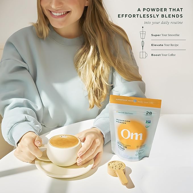 OM Mushrooms Master Blend Mushroom Powder – Organic Mushroom Supplement with 10 Mushrooms and Ashwagandha - Support Immunity Gut Health &amp Stress Relief 6.34 oz (80 Servings)