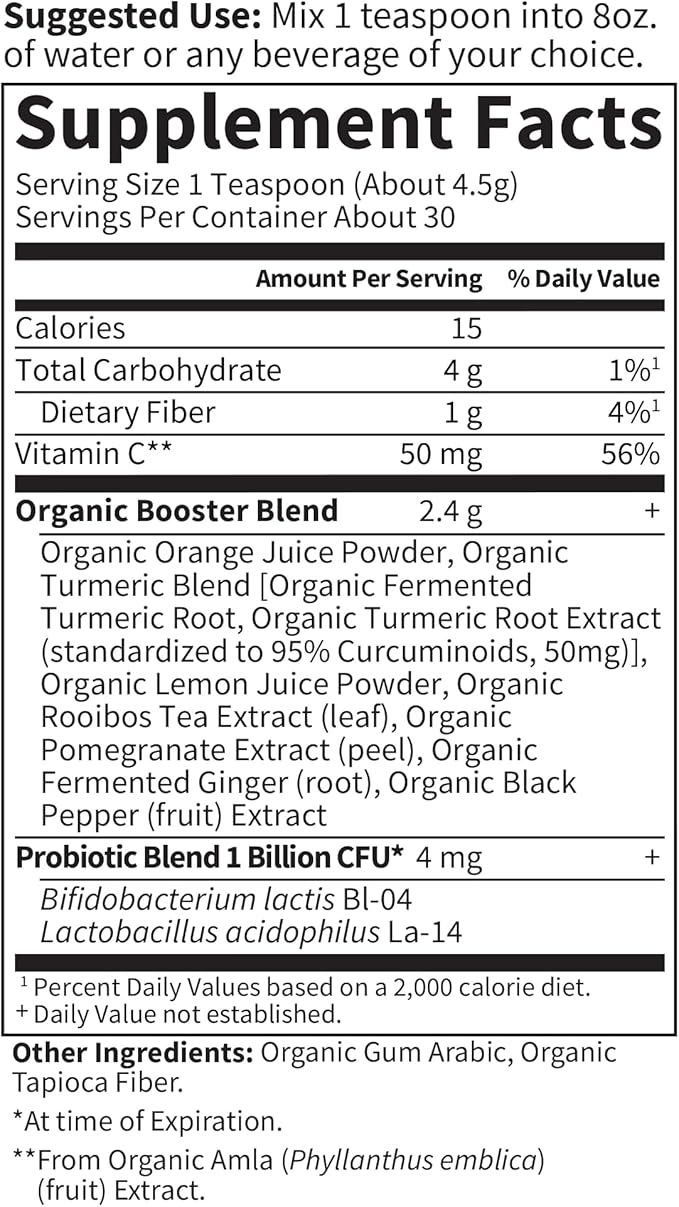 Garden of Life Organics Turmeric Booster Inflammatory Response Powder - 30 Servings 50mg Curcumin (95% Curcuminoids) &amp Probiotics Organic Non-GMO Vegan &amp Gluten Free Herbal Supplements