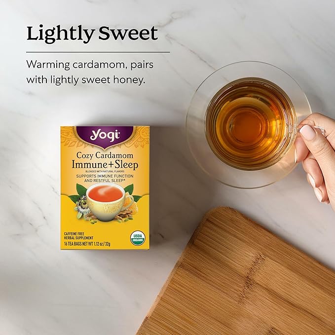 Yogi Tea Cozy Cardamom Immune &amp Sleep - Organic Herbal Tea for Immune System &amp Sleep Support - Includes Ashwagandha Passionflower Reishi &amp More - Caffeine-Free - 16 Tea Bags Per Pack (6
