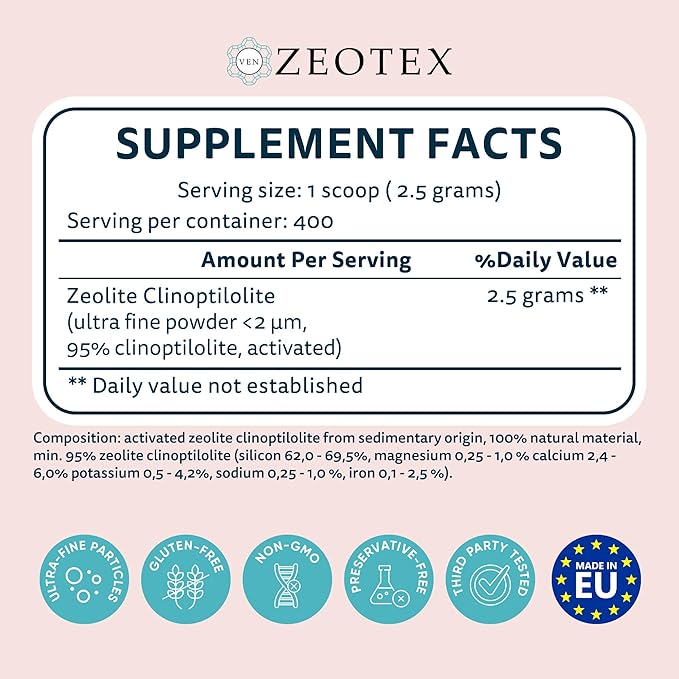 1000g Zeolite Detox Powder – Clinoptilolite Supplement for Full Body Cleanse Gut Health Energy Immune &amp pH Support | Natural Mineral