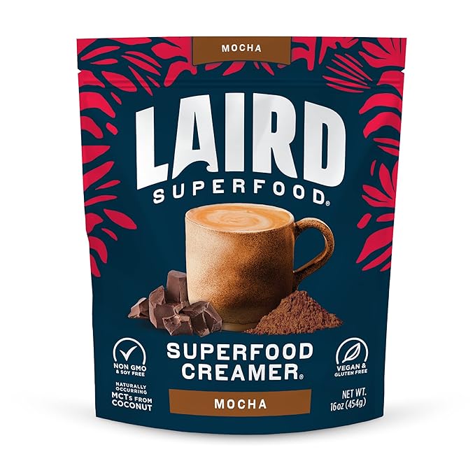 Laird Superfood Non-Dairy Coffee Creamer Mocha Shelf-Stable Superfood Non-Dairy Powder Creamer Gluten Free Non-GMO Vegan 16 oz. Bag Pack of 1