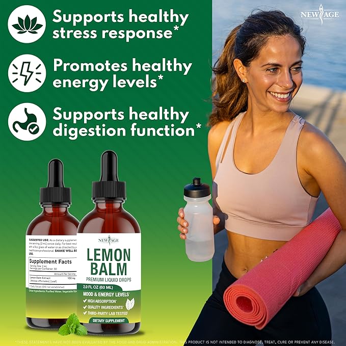 NEW AGE Lemon Balm Tincture - Mood Support Supplement - Lemon Balm Leaf Extract Drops - Vegan Sugar &amp Alcohol-Free Calming Supplement - 4 fl oz