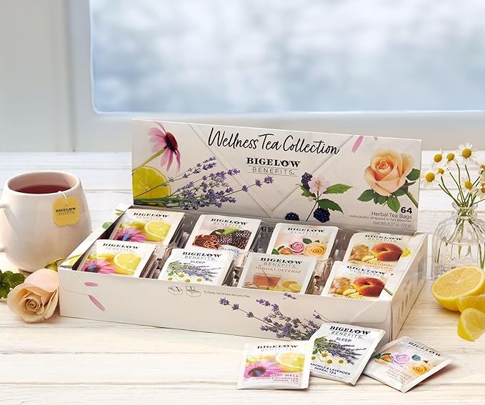 Bigelow Benefits Wellness Tea Collection Variety Gift Box Sampler 64 Tea Bags (Pack of 1