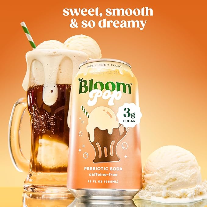 Bloom Pop Prebiotic Soda 12 Pack Rootbeer Float Flavor 12oz Cans | Prebiotic Soda for Gut Health Low Calorie Soda No Caffeine Healthy Soft Drink Alternative