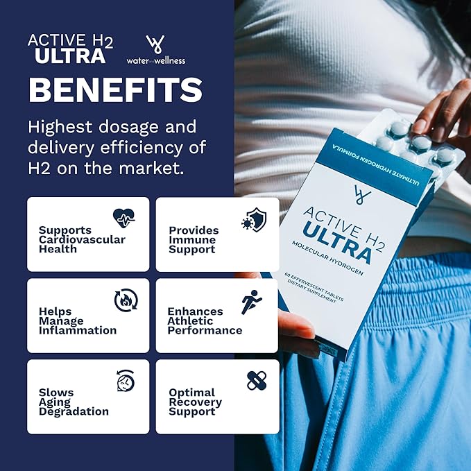 Active H2 Ultra+ Hydrogen Water Tablet - Optimize Health Support Immunity and Balance Antioxidants with Benefits of Molecular Hydrogen 30 Servings