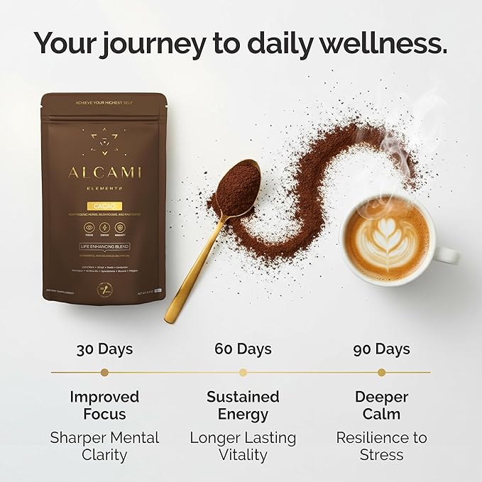 Cacao Mushroom Coffee Superfood Blend 10X Concentrated Extract with Lion's Mane Reishi &amp Cordyceps Energy &amp Focus Support 30 Servings Premium Supplement Powder