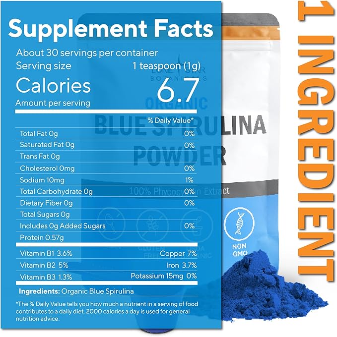 Organic Blue Spirulina Powder 120 Servings - 100% Pure Superfood Blue-Green Algae Natural Food Coloring for Smoothies &amp Protein Drinks - Non GMO Gluten-Free Vegan + USDA Certified No Fishy Sm