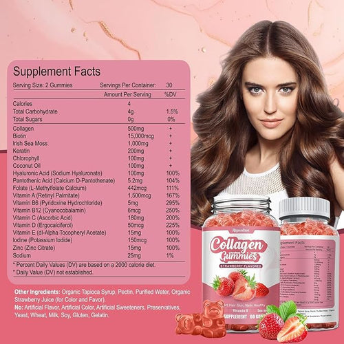 2 Pack Collagen - Hydrolyzed Collagen Peptides with Biotin Collagen for Supports Healthy Skin Strong Nails &amp Thick Hair - Non-GMO &amp Gluten Free Complex Supplement - 120 Vegan