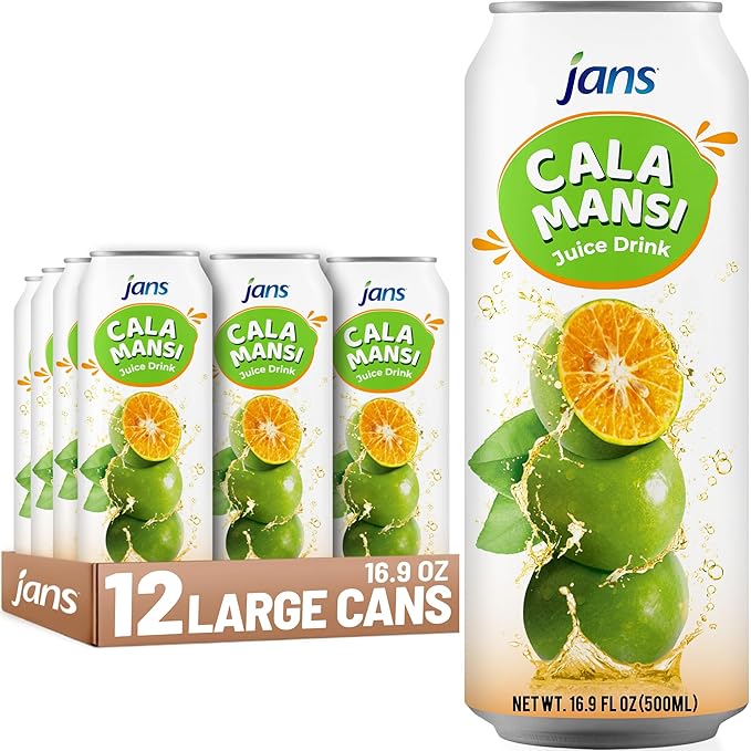 Jans Golden Lime Juice Calamansi Drink (16.9 oz Cans 12-Pack) – Philippine Kalamansi Citrus Beverage – Natural Lemoncito Yuzu Style Lime Drink Lemon Orange Tangerine Citrus Substitute | From Pure