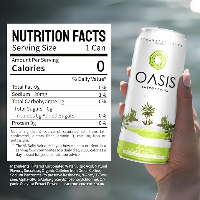 Oasis Energy Drink - (12 Pack) Smooth Clean Energy with Focus-Boosting Nootropics Zero Sugar Low-Calorie Vegan Gluten-Free Juicy Fruity Flavor Perfect for Work &amp Daily Workouts (12 - Pack S