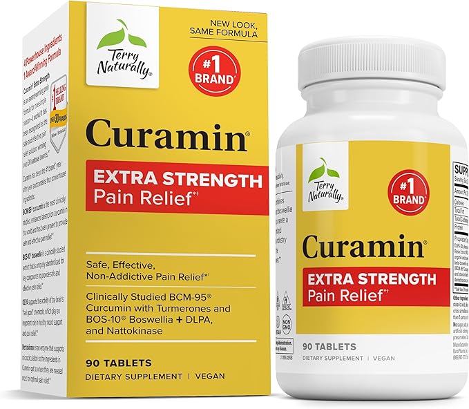 Terry Naturally Curamin Extra Strength - Curcumin &amp Boswellia for Healthy Circulation Support - Turmeric Supplement to Support Joints Muscle Health &amp Endorphin Production - 90 Tablets