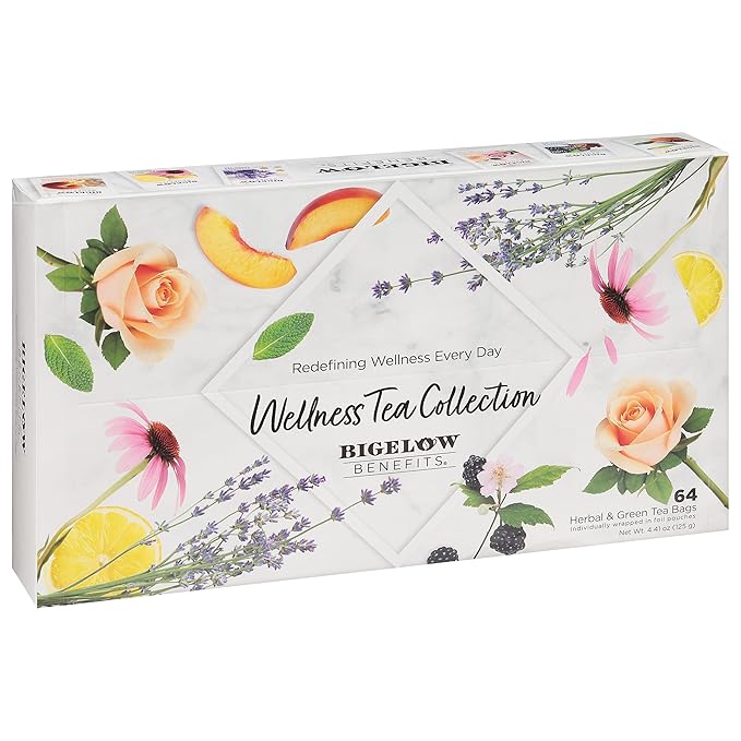 Bigelow Benefits Wellness Tea Collection Variety Gift Box Sampler 64 Tea Bags (Pack of 1