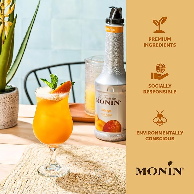 Monin - Mango Purée Tropical and Sweet Mango Flavor Natural Flavors Great for Teas Lemonades Smoothies and Cocktails Non-GMO Vegan Gluten-Free (1 Liter)