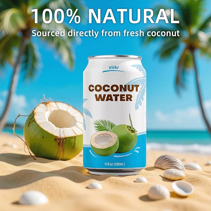 VIIBI Coconut Water NO added Sugar The Original Flavor - Made with Fresh Coconut Water Natural Electrolytes for Hydration Hydration with Electrolytes 11 Fl Oz (Pack of 24 Cans)