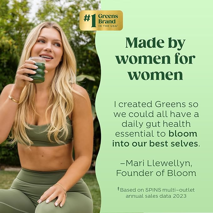 Bloom Nutrition Superfood Greens Powder Digestive Enzymes with Probiotics and Prebiotics Gut Health Bloating Relief for Women Chlorella Green Juice Mix with Beet Root Powder 25 SVG Apple Cider