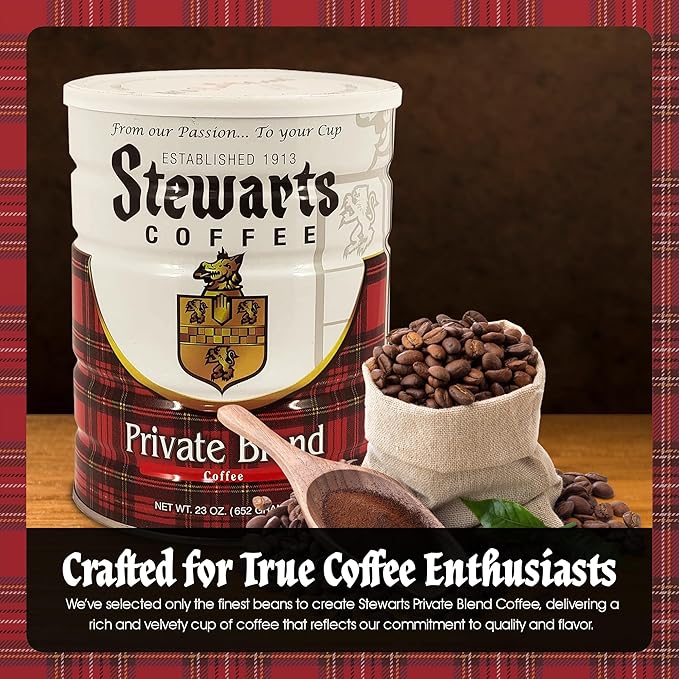 Stewarts Private Blend Medium Roast Ground Coffee - Classic Rich Smooth &amp Full-Bodied Flavor Gourmet Coffee Grounds - Great for Hot Cold Brew Morning Breakfast Cafe &amp More (23oz Pack of 6