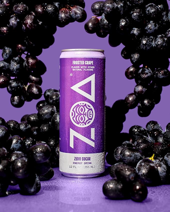 ZOA Zero Sugar Energy Drink Variety Pack 18 12 oz cans White Peach Tropical Punch Frosted Grape