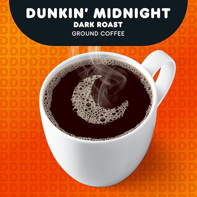 Dunkin' Midnight Dark Roast Ground Coffee 16.5 Ounce (Pack of 6)