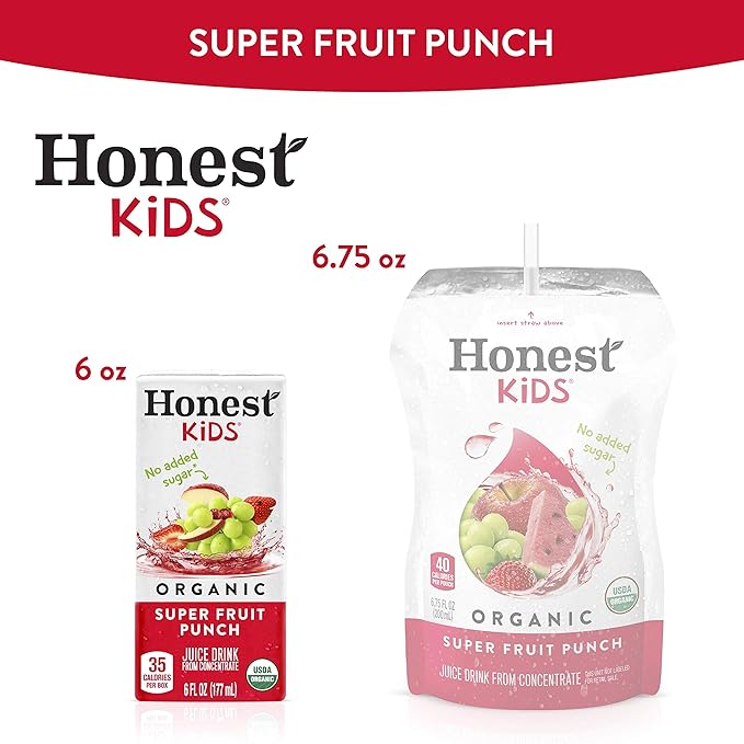 Honest Kids Super Fruit Punch Organic Juice Drink 6 Fl oz Juice Boxes 6 Fl Oz (Pack of 40)