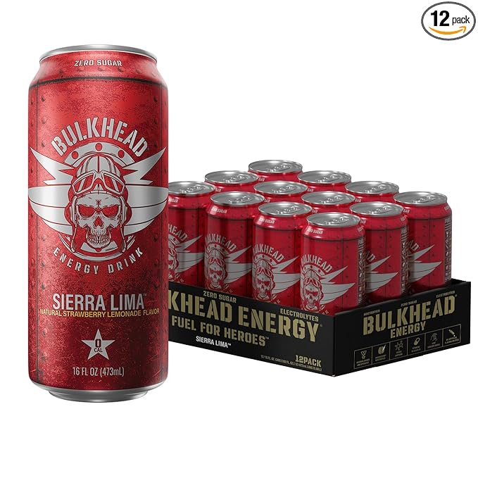Sierra Lima Strawberry Energy Drink (12 Pack) - Strawberry &amp Lemon Nootropic Drink - Zero Sugar Energy Drinks w/ 300mg Caffeine &amp Vitamins - Power Drinks for First Responders Athletes Vetera