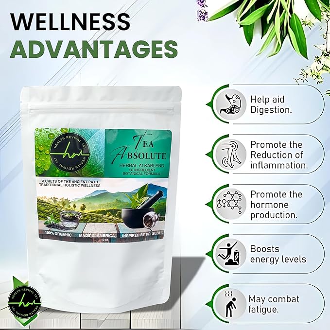 Tea Absolute AlkaBlend – Organic Alkaline Herbal Tea | 20-Herb Loose Leaf Botanical Blend | Caffeine-Free Vegan Non-GMO | Daily Wellness Tea Ritual