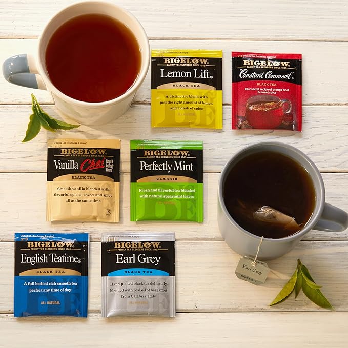 Bigelow Tea Black Tea 6 Flavor Variety Pack Caffeinated Tea with Mint Lemon Constant Comment English Teatime Earl Grey and Vanilla Chai 20 Count Box (Pack of 6) 120 Total Tea Bags