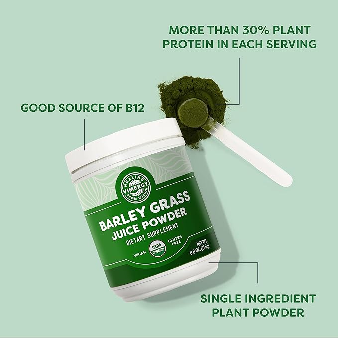 Vimergy Barley Grass Juice Powder Dietary Supplement - 0.8g per Serving (312 Servings) – Clean Superfood Formula – Promotes Cardiovascular Health* – Organic Vegan &amp Gluten-Free – Regular Size 250