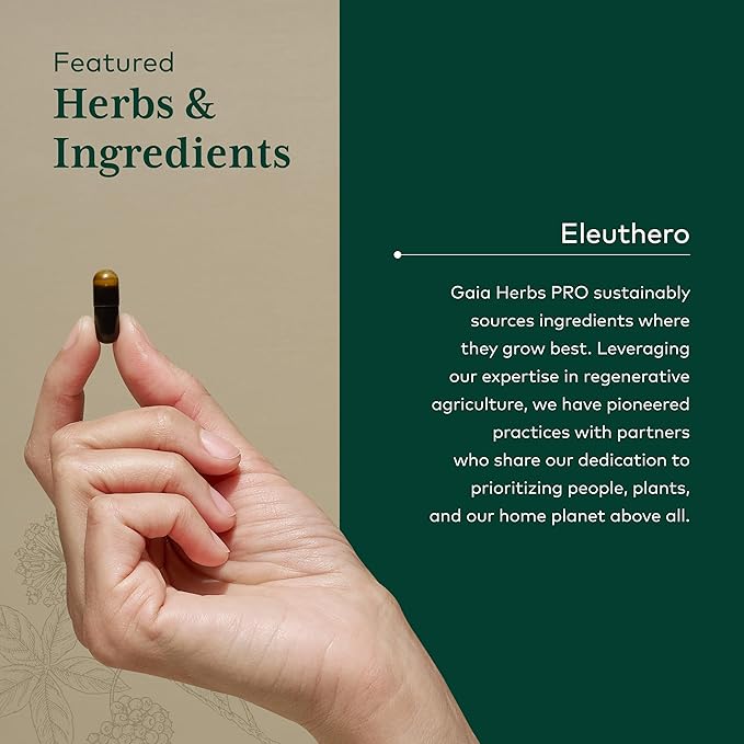 GAIA HERBS PRO Eleuthero - Adaptogen Supplement - Stress &amp Energy Support - 60 Vegan Liquid Phyto-Capsules (60 Servings)