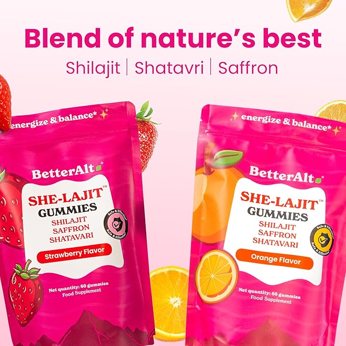 Better Alt SHE-Lajit Gummies for Women |Himalayan Shilajit Shatavari Saffron |OBGYN Recommended |Shilajit Gummies for Women for Energy &amp Hormone Balance |Orange Flavor|60