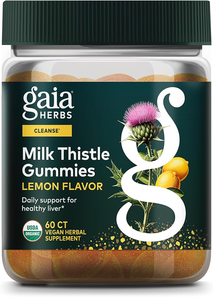 Gaia Herbs Milk Thistle Gummies - Herbal Supplement with Antioxidant Properties for Liver Health &amp Liver Detox - Lemon Flavored - 60 Vegan Gummies