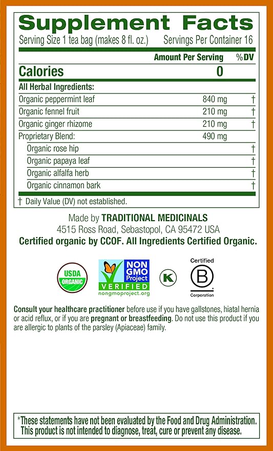 Pack of 4 x Traditional Medicinals Organic Eater's Digest Herbal Tea - 16 Tea