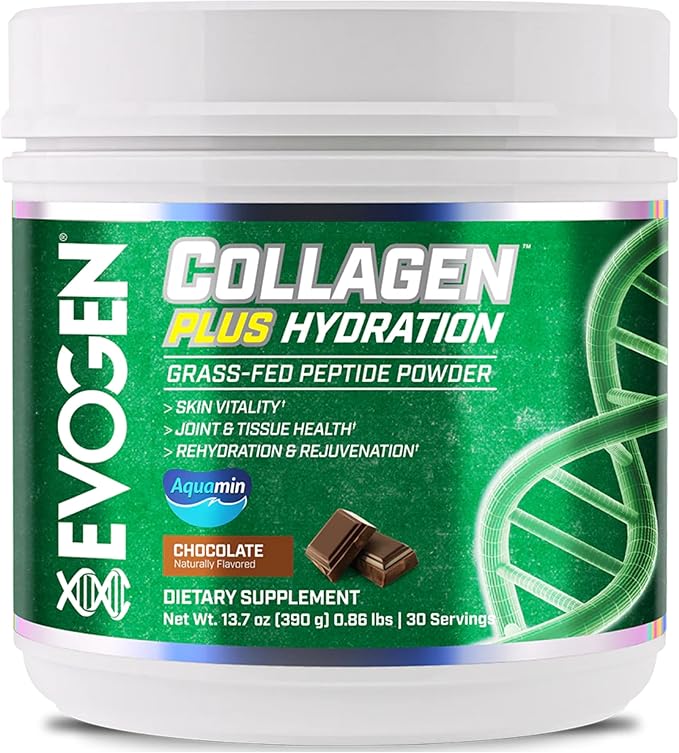 Evogen Collagen Plus Hydration - Grass-Fed Collagen for Women &amp Men | Collagen Peptides Powder | Collagen Powder Supporting Skin Vitality Hydration Joint &amp Tissue Health | Chocolate | 30 Ser