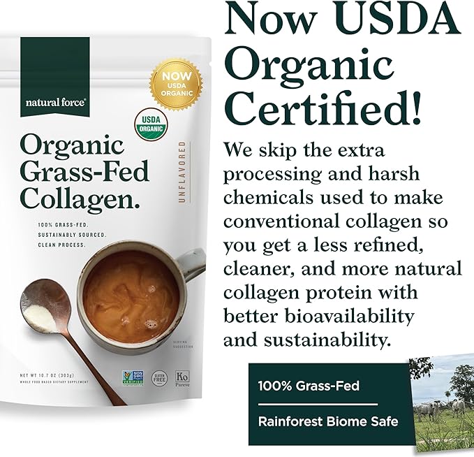Natural Force Organic Clean Collagen Peptides Powder - USDA Certified Organic &amp Non-GMO Keto &amp Paleo Certified - Hydrolyzed Type I &amp III Protein Powder with Essential Amino Acids – Unflav