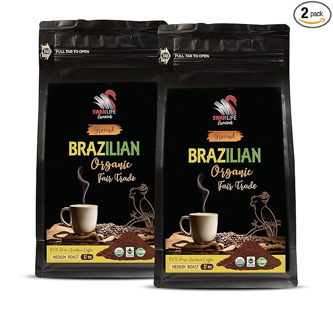 organic coffee ground - BRAZILIAN GROUND COFFEE ORGANIC 100% Arabica Medium Roast low acidity Fair Trade non gmo - ground coffee low acid 2 Bags (24 Oz)