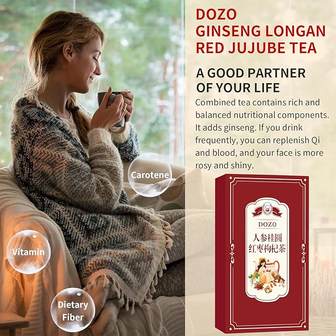 DOZO Ginseng Longan Red Jujube Tea Bag (20 Pack) Longan Goji Red Jujube Tea Women Replenish Qi Combination Herbal Tea 10.58oz/300g 人参桂圆红枣茶