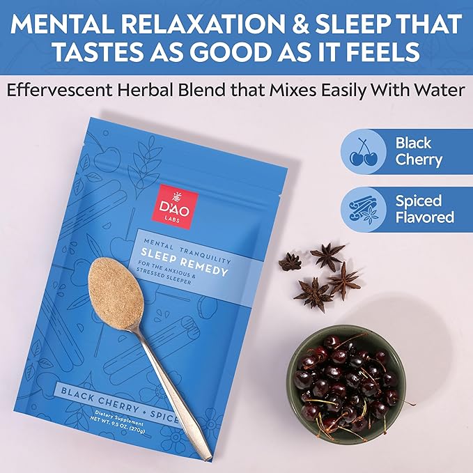 D'AO Labs Mental Tranquility - Non-Habit Forming - Mental Calmness Supplement - Stress Relax &amp Tranquil Powder - GUI Pi Tang Traditional Chinese Herbal - Black Cherry &amp Spice Flavor - 30 Servi