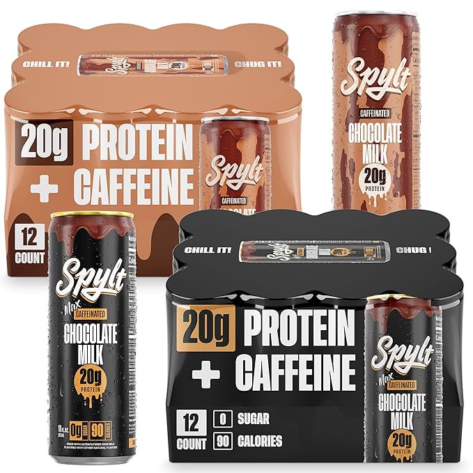 Spylt High Protein Chocolate/Max Chocolate Milk with 140mg Caffeine &amp 20g Protein - 90 Calories Ready to Drink Sugar Free Lactose Free Milk Perfect for Workout Recovery &amp Afternoon Pick Me