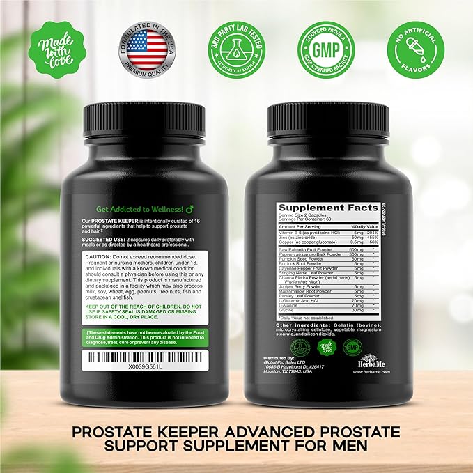 Prostate Support Supplement for Men with Saw Palmetto Pygeum Bark Pumpkin Seed and Zinc Urinary Tract Health and Hair Growth DHT Blocker and Bladder Control 120 Capsules