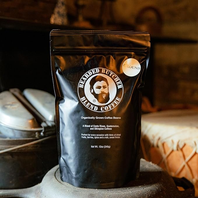 Bearded Butchers Dark Roast Ground Coffee 3-Pack (12oz Each) – Dark Roast Blend of Costa Rican Guatemalan &amp Ethiopian Beans – Smooth Rich Flavor with Hints of Dried Fruit &amp Spice