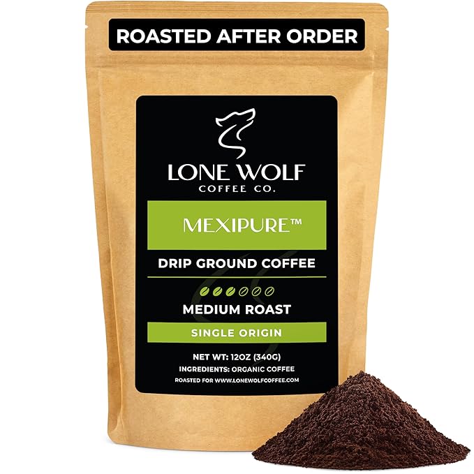 Mexipure - Freshly Roasted After Your Order – Specialty Grade Organic Single Origin Medium to Dark Roast Drip Ground Coffee No Bitterness Ethically Sourced 12OZ Compostable Bag