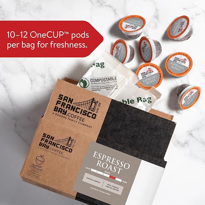 San Francisco Bay Compostable Coffee Pods - Espresso Roast (80 Ct) K Cup Compatible including Keurig 2.0 Dark Roast