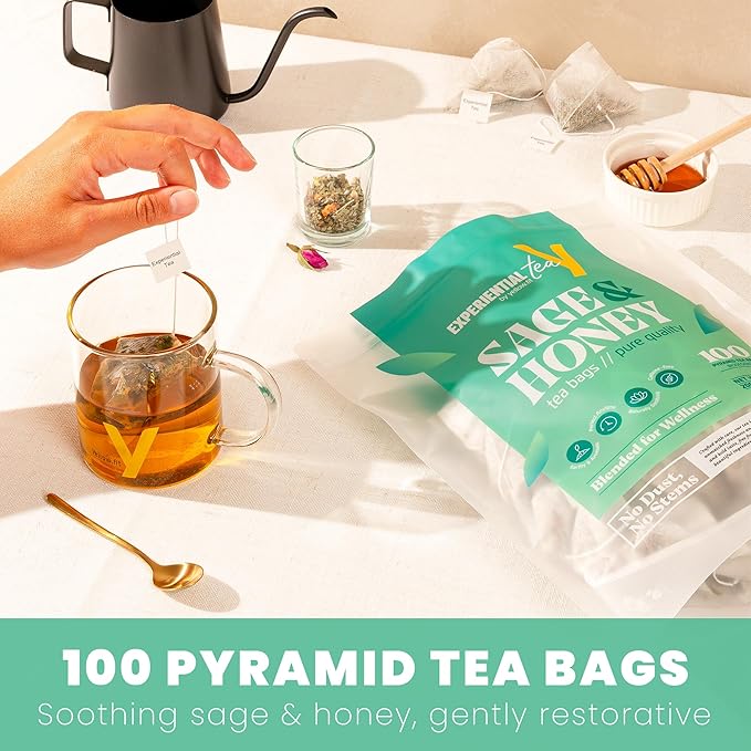 Yellow.fit Sage &amp Honey Herbal Tea Bags – 1500mg Loose Leaf Tea Bags Caffeine-Free Herbal Tea with Sage Leaves &amp Honey Flavor Plant-Based Tea Bags 100 Count