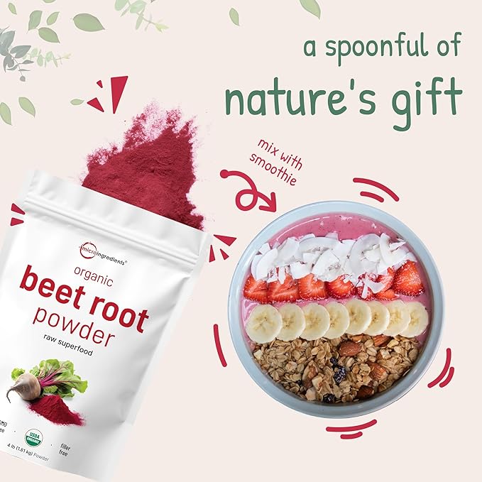 Organic Beet Root Powder 4 Pounds | Cold Pressed Water Soluble High Concentrated Raw Beet Supplement | Superfood Drink Mix | Non-GMO Vegan Friendly Plant Based