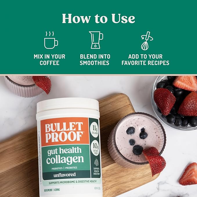 Bulletproof Unflavored Gut Health Collagen Protein 14 Ounces 10g Grass-Fed Collagen Peptides for Gut Skin Bone and Joint Support