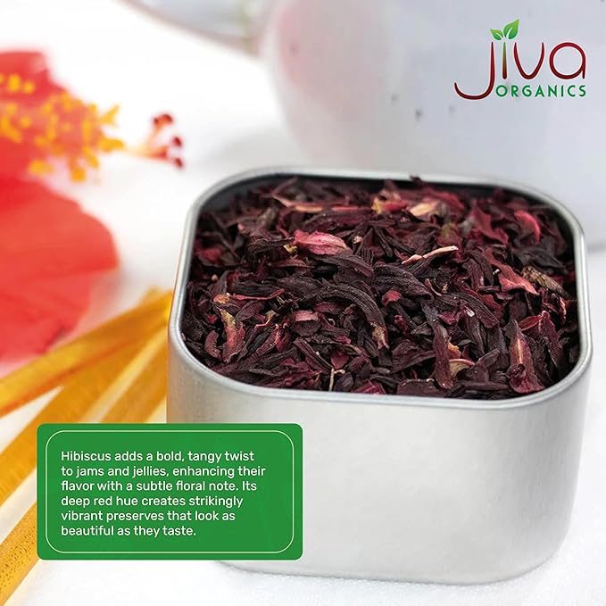 Organic Hibiscus Flowers 2 LB Jumbo Bulk Bag - 100% Pure Cut &amp Sifted Gluten Free Non GMO Non Irradiated Caffeine Free Perfect for Tea Blends Jams Baked Goods by Jiva Organics