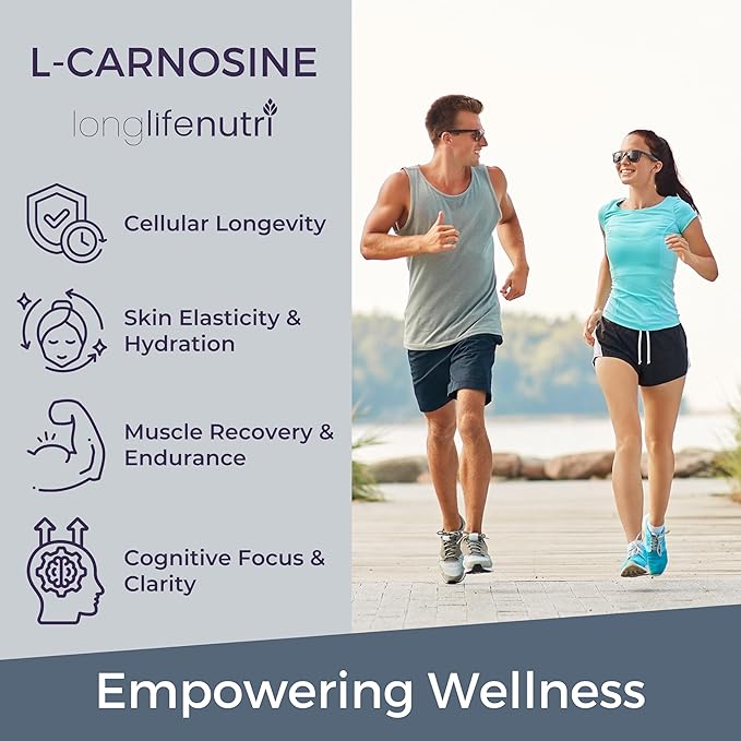 LongLifeNutri L-Carnosine 1000mg - Beta-Alanyl-L-Histidine Supplement for Cellular Energy &amp Brain Clarity 120 Vegetarian Capsules 2-Month Supply GMP Certified Made in USA