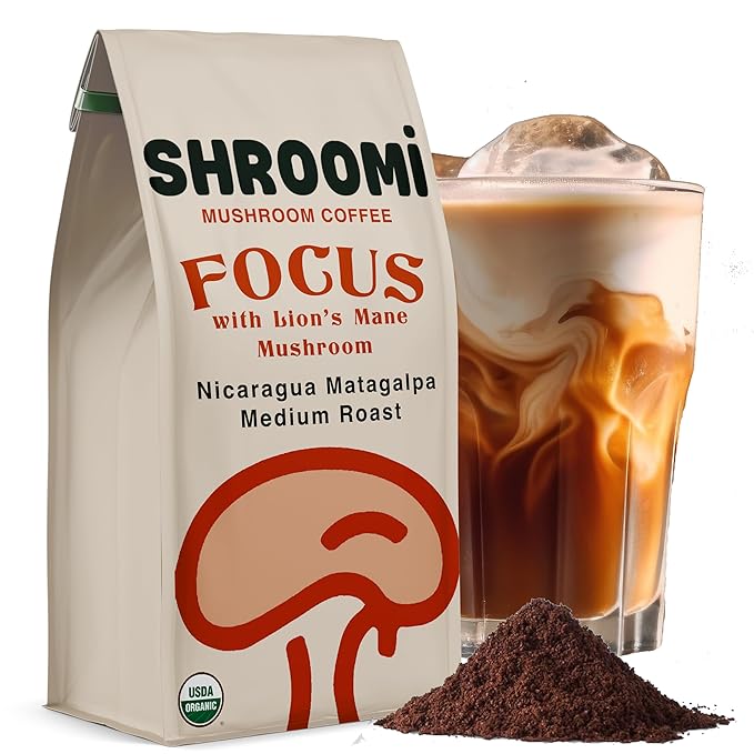 Shroomi Award-Winning Mushroom Focus Coffee - 16000mg Lions Mane Blend | Organic Brain Coffee Ground with Reishi and Chaga | Mental Clarity and Calm Energy | Medium Roast for Morning Clarity | 10oz